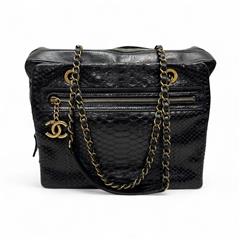 CHANEL SNAKESKIN GLAZED CALFSKIN QUILTED URBAN MIX TOTE BLACK
